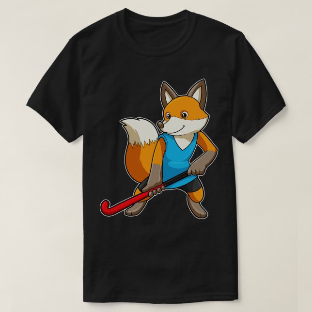 Hockey-Fox mit Hockey-Schläger T-Shirt (Design vorne)