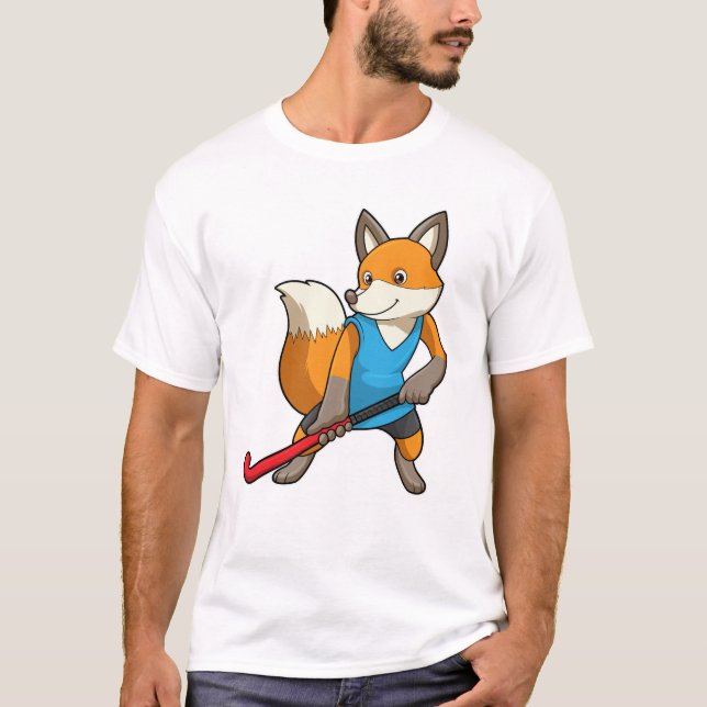 Hockey-Fox mit Hockey-Schläger T-Shirt (Vorderseite)
