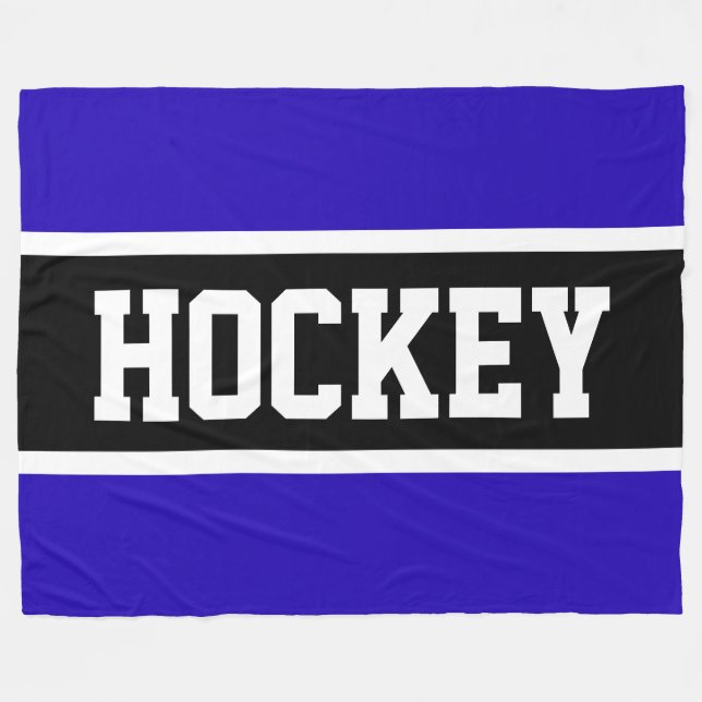 HOCKEY Fun Athletic Royal Blue Schwarz-weiß Stripe Fleecedecke (Vorderseite (Horizontal))