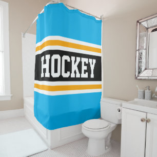 HOCKEY Fun Athletic Sky Blau Gelbe Streifen Duschvorhang