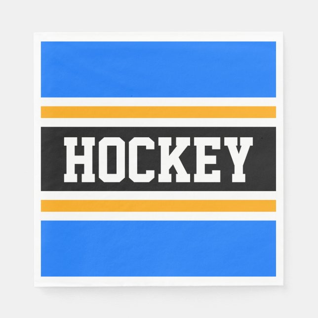 HOCKEY Fun Bold Bright Blue Black Yellow Stripes Serviette (Vorderseite)