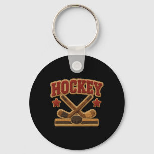 Hockey gekreuzte Stöcke Retro Puck Spieler Trainer Schlüsselanhänger