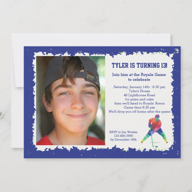 Hockey Geometrics Foto Einladung (Vorderseite)