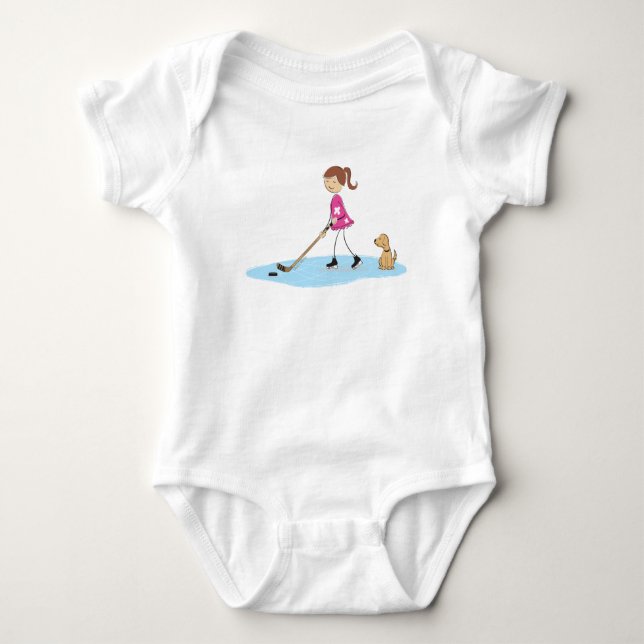 Hockey Girl Cartoon Pink Baby Strampler (Vorderseite)