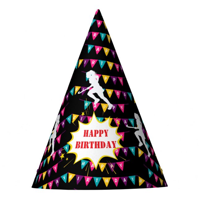 Hockey Girl Player Birthday Partyhütchen (Vorderseite)