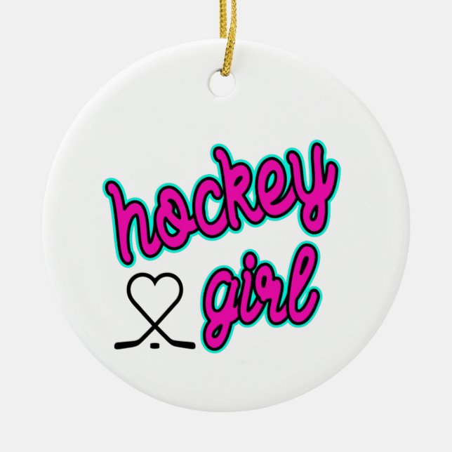 Hockey Girl Script Heart Keramik Ornament (Vorne)