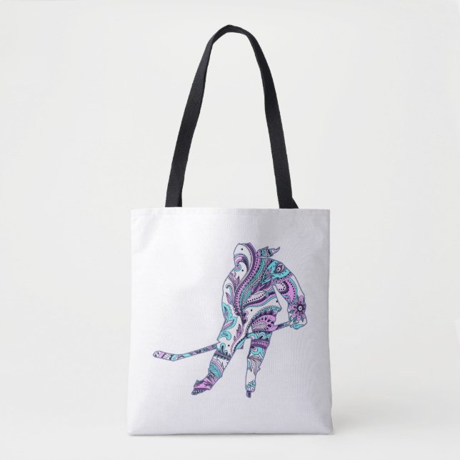 Hockey Girl Skater Silhouette Paisley Tasche (Vorderseite)
