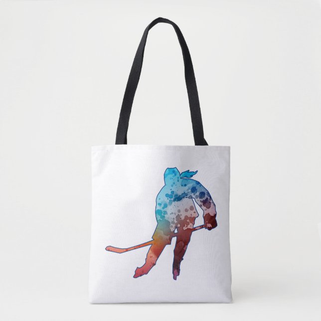 Hockey Girl Skater Silhouette Wasserfarbe Tasche (Vorderseite)