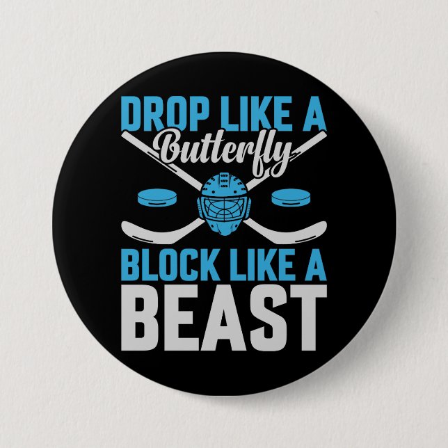 Hockey-Goal-Block wie eine Bestie Button (Vorderseite)