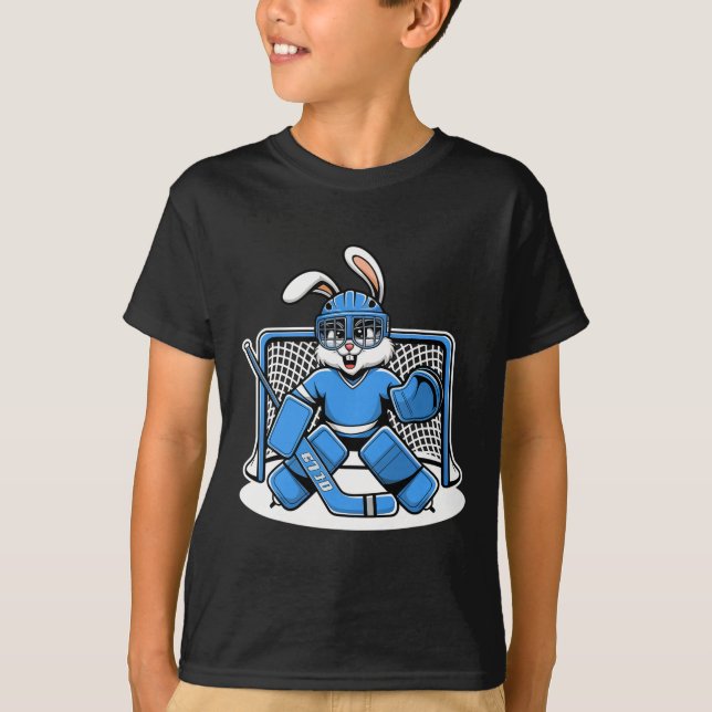 Hockey Goalie Bunny Blue Net Pads Stick Helmet  T-Shirt (Vorderseite)
