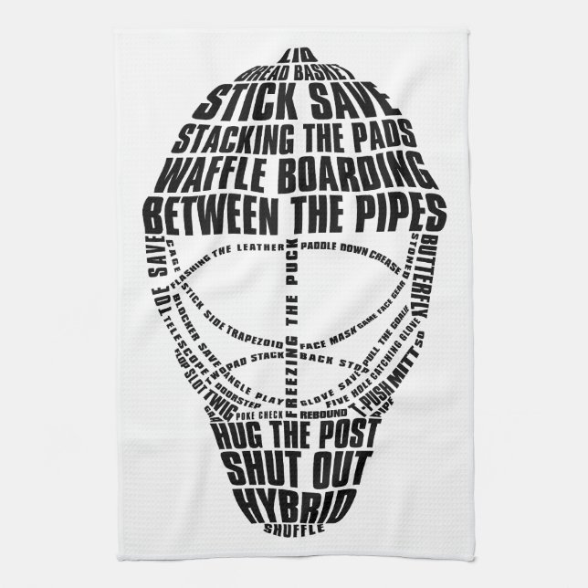 Hockey Goalie Maske Typografie Küchentuch (Vertikal)