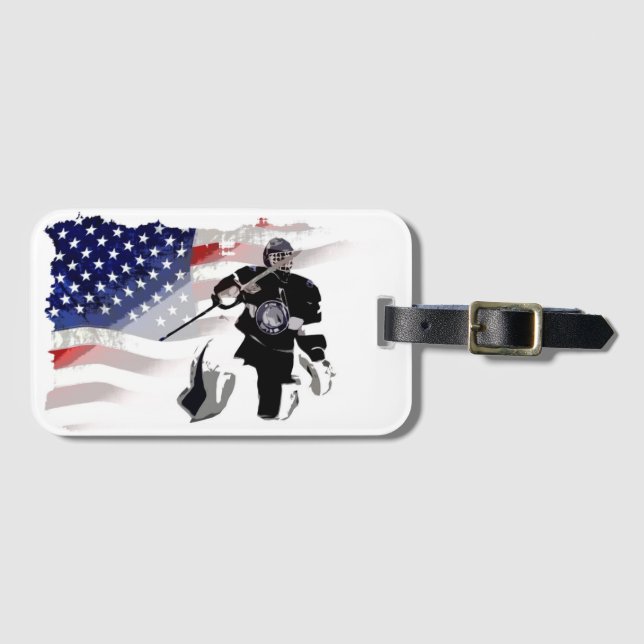 Hockey Goalie und US-Flagge Gepäckanhänger (Vorderseite (Horizontal))