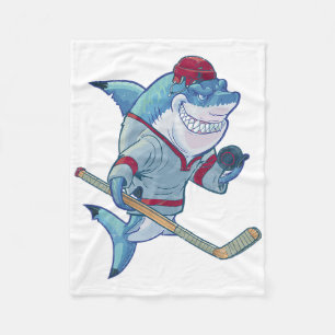 Hockey-Hai Mit Stockhelm Puck Lustige Haie L Fleecedecke