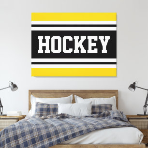 HOCKEY Hellgelb Schwarz Weiß Rennstreifen Leinwanddruck