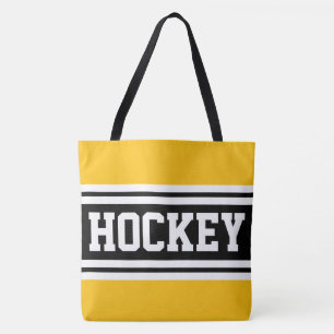 HOCKEY Hellgelb Schwarz Weiß Rennstreifen Tasche