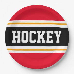 HOCKEY Hellrot Schwarz Orange Rennstreifen Pappteller