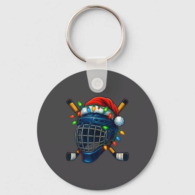 Hockey Helmet Christmas Lights Santa Hat Design Xm Schlüsselanhänger (Vorderseite)
