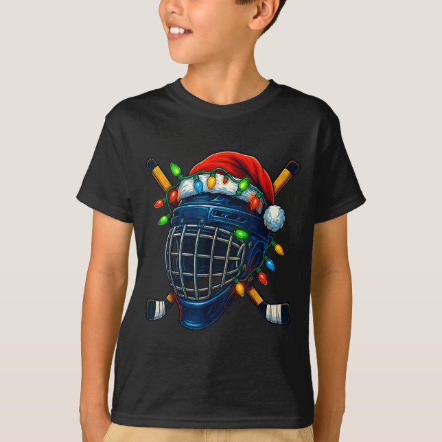 Hockey Helmet Christmas Lights Santa Hat Design Xm T-Shirt (Vorderseite)
