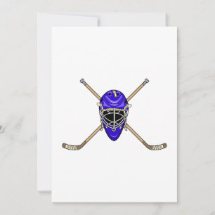 Hockey Helmet & Cross Sticks Blue Einladung
