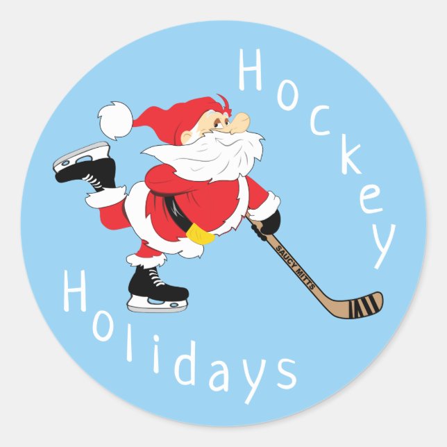 Hockey Holidays Santa Skaten Christmas Runder Aufkleber (Vorderseite)