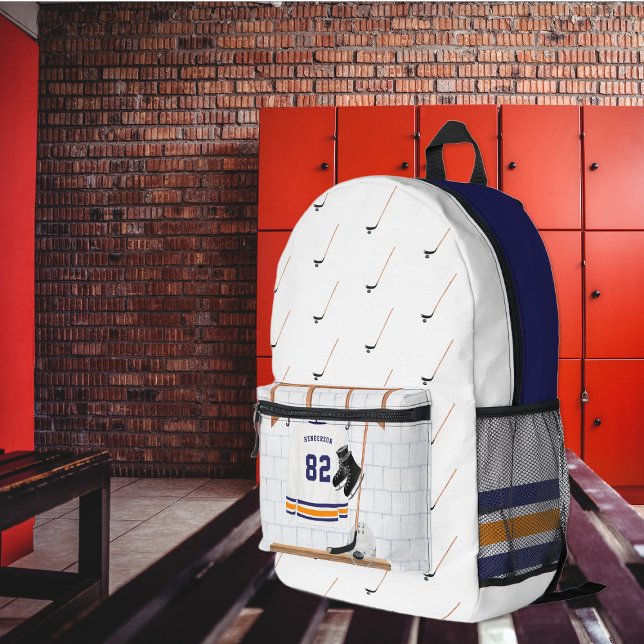 Hockey in Blau und Orange | Monogramm Bedruckter Rucksack (Von Creator hochgeladen)