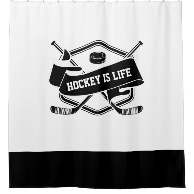 Hockey ist Leben - einfaches Schwarz-weißes Duschvorhang (Vorderseite)