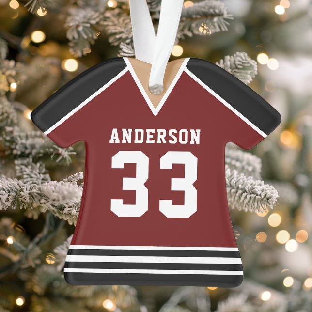 Hockey Jersey Sports Team Uniform Maroon und Black Ornament (Von Creator hochgeladen)