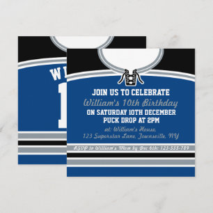 Hockey Jersey Themed Party lädt Template ein, blau Einladung
