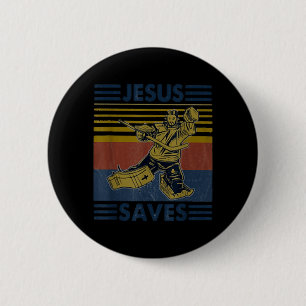 Hockey Jesus rettet lustiger Hockey Strafbank Button