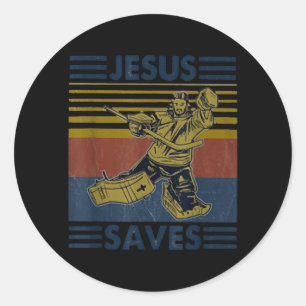 Hockey Jesus rettet lustiger Hockey Strafbank Runder Aufkleber