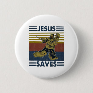 Hockey Jesus rettet lustiges Hockey Die Strafbank Button