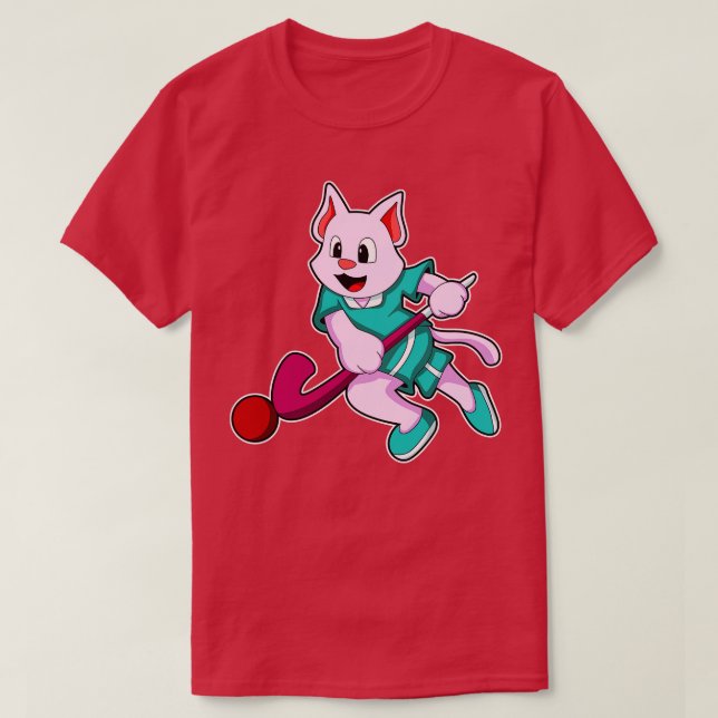 Hockey-Katze mit Hockeystick 1 T-Shirt (Design vorne)