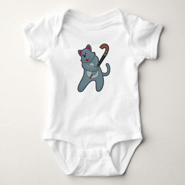 Hockey-Katze mit Hockeystick Baby Strampler (Vorderseite)