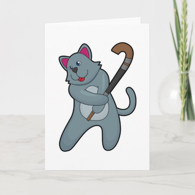 Hockey-Katze mit Hockeystick Karte (Vorderseite)