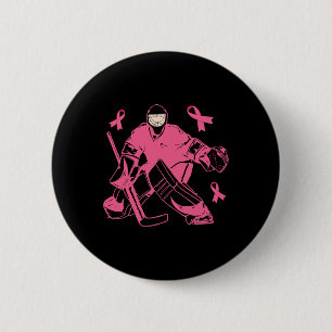 Hockey Keeper Pink Ribbon Brustkrebs-Bewusstsein Button