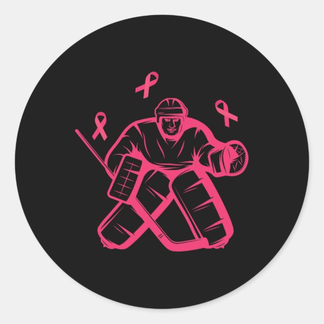 Hockey Keeper Pink Ribbon Brustkrebs-Bewusstsein Runder Aufkleber (Vorderseite)