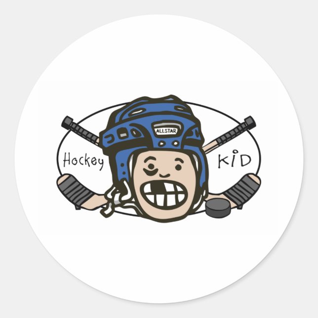 Hockey Kid Blue Runder Aufkleber (Vorderseite)