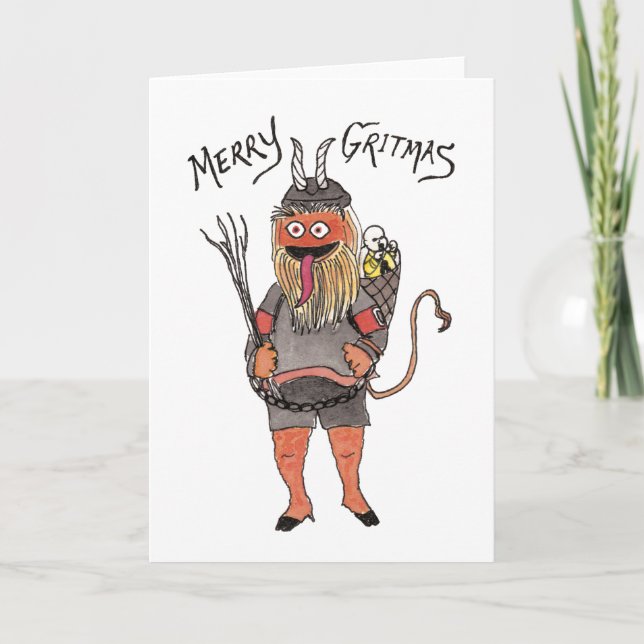Hockey Krampus Feiertagskarte (Vorderseite)