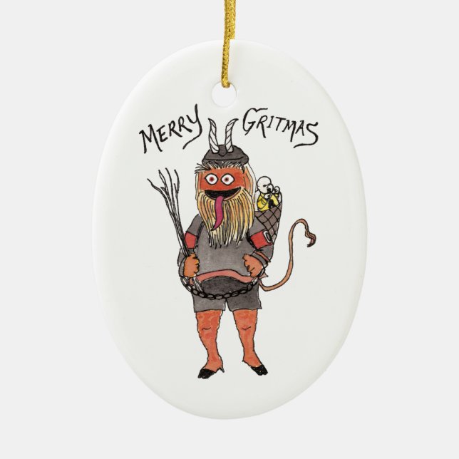 Hockey Krampus Verzierung Keramik Ornament (Vorne)