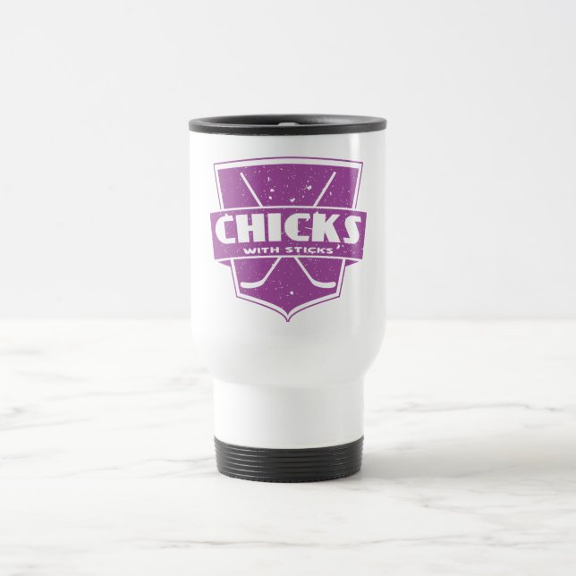 Hockey-Küken mit Stöcken Reisebecher (Mittel)
