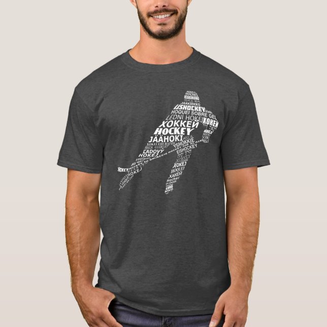 Hockey Languages Text Art T - Shirt, mit Back Prin T-Shirt (Vorderseite)