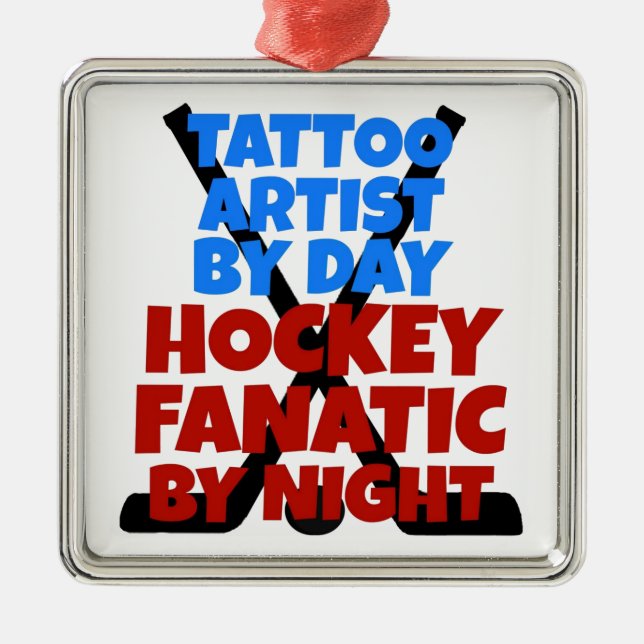 Hockey Lover Tattoo Artist Silbernes Ornament (Vorne)