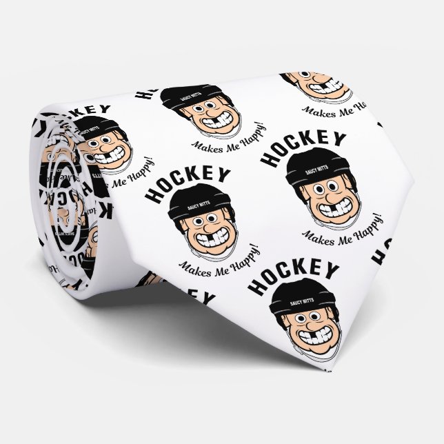 Hockey Makes Me Happy Cartoon Krawatte (Gerollt)
