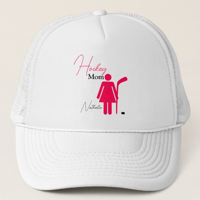 Hockey-Mama Hot Pink Truckerkappe (Vorderseite)