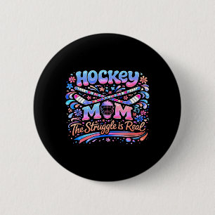 Hockey-Mama Pink Blau Retro 70er Jahre Groovy Vint Button