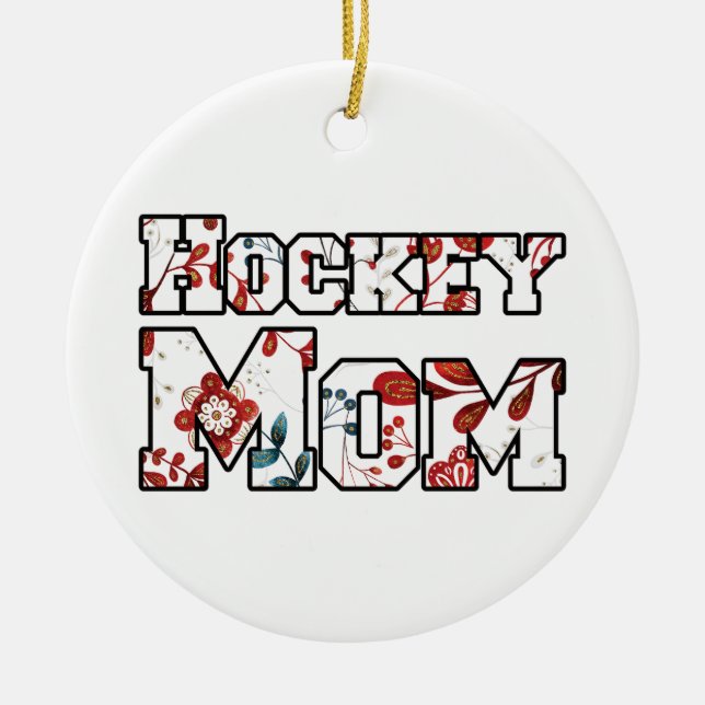 Hockey Mama Red Blue Floral Keramik Ornament (Vorne)