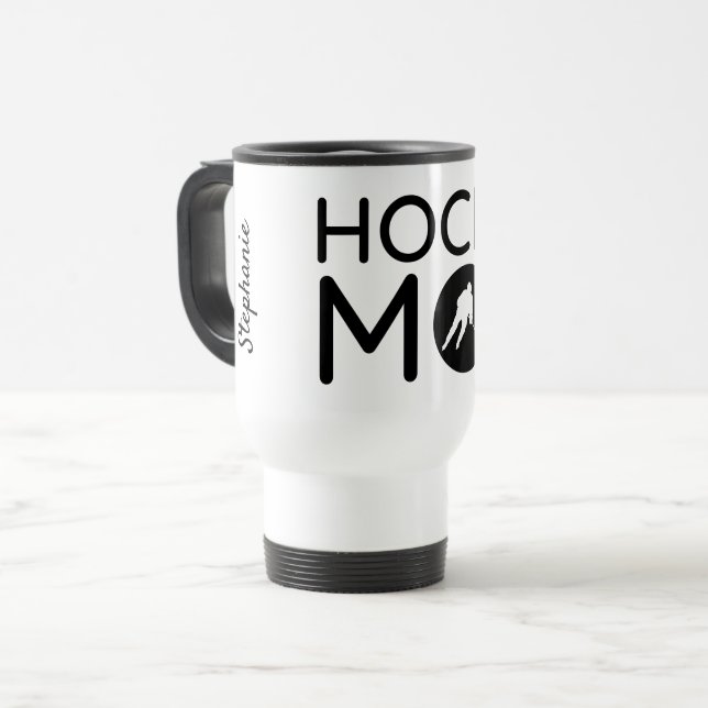 Hockey Mama Reisefuß Silhouette Reisebecher (Vorderseite Links)