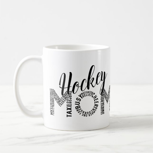 Hockey Mama Word Art Kaffeetasse (Links)