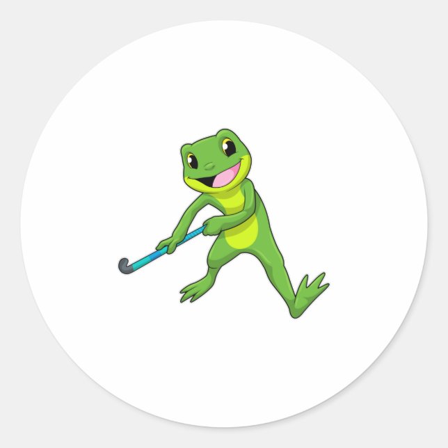 Hockey mit Hockey-Schläger Runder Aufkleber (Vorderseite)