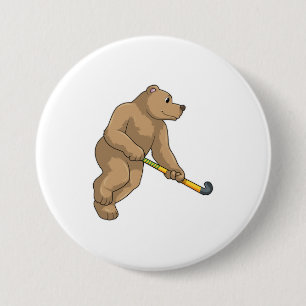 Hockey mit Hockeyschläger Button